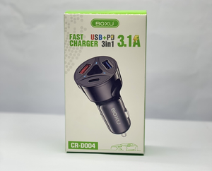 Product detail BOXU CR-D004 Car Charger – 3-in-1 USB + PD Fast Charger (3.1A)