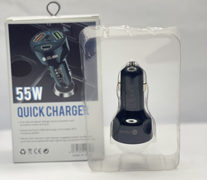 Product Title: 55W Quick Charger – Dual USB + PD Car Charger
